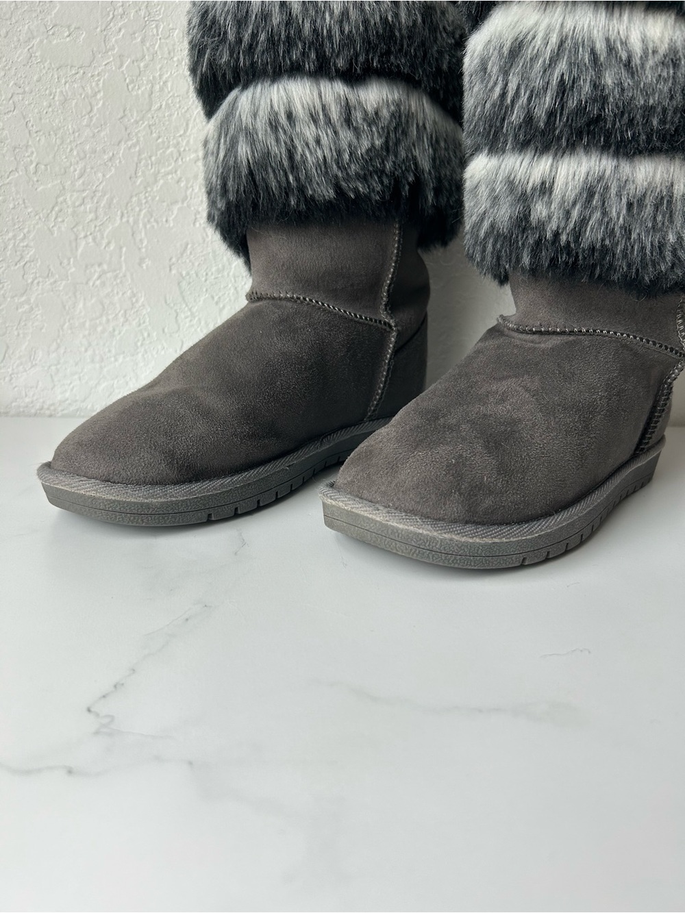 Gray Faux Fur-Trim Winter Boots for Women - Picture 3 of 9